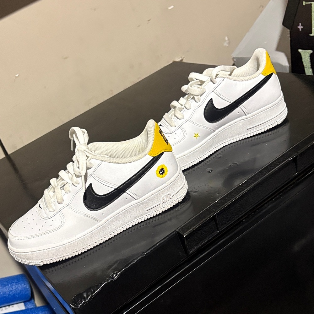 Nike White Sneakers with Black and Yellow Accents
